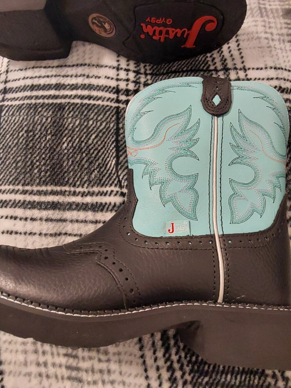 JUSTIN BOOTS GYPSY LEATHER ROUND TOE COWBOY BOOTS TURQUOISE NEW W TAGS, BEAUTY - Picture 5 of 16
